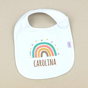 Babero Blanco Personalizado Arcoíris Soft