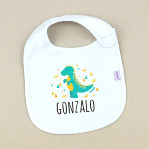 Babero Blanco Personalizado Dinosaurio