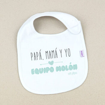 Babero Blanco Divertido Papá, Mamá y Yo Equipo molón