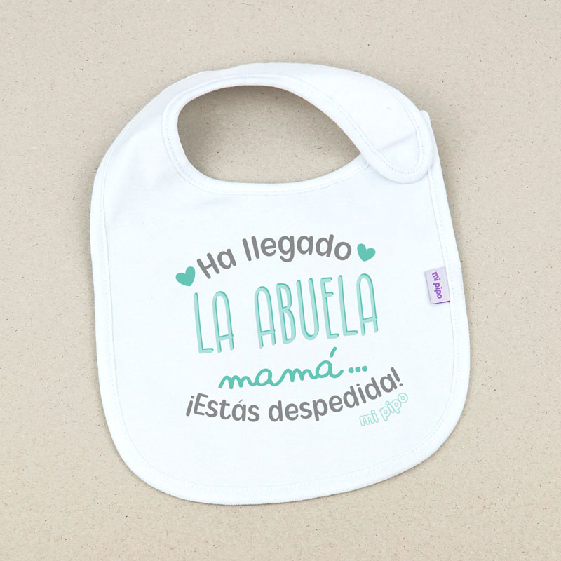 Babero Blanco Ha llegado (texto), ¡Mamá estás despedida! 2 Babero Blanco Ha llegado (texto), ¡Mamá estás despedida! - Imagen 2