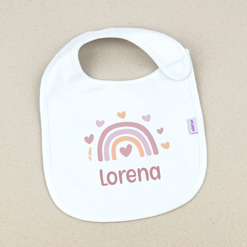 Babero Blanco Personalizado Arcoíris Blush 1 Babero Blanco Personalizado Arcoíris Blush
