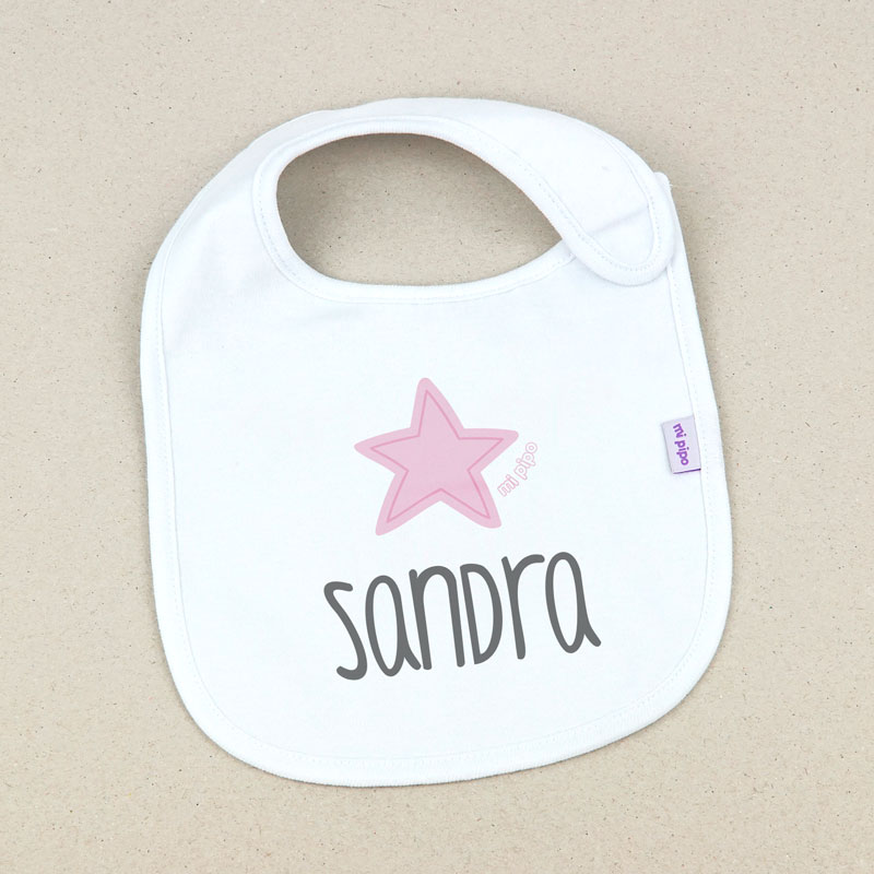 Babero Blanco Personalizado Estrella Rosa 1 Babero Blanco Personalizado Estrella Rosa