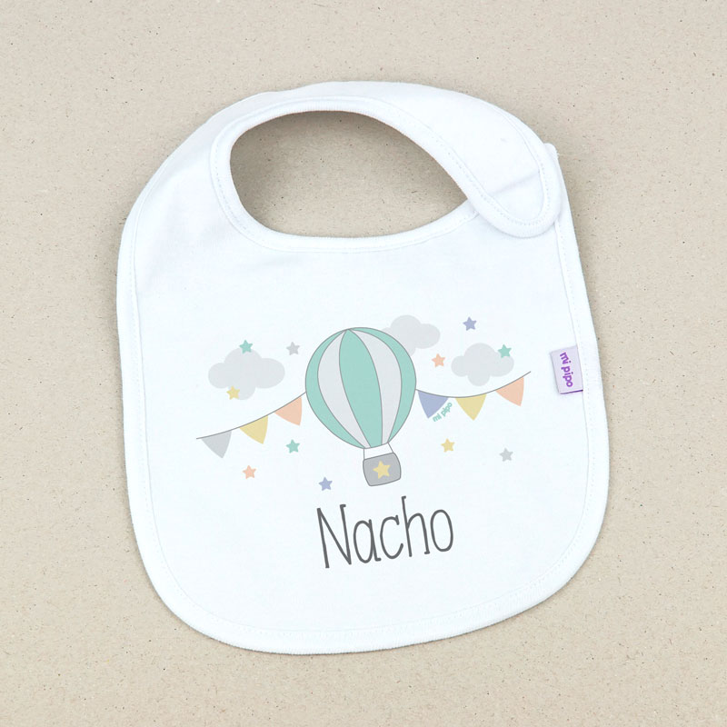 Babero Blanco Personalizado Globo 1 Babero Blanco Personalizado Globo