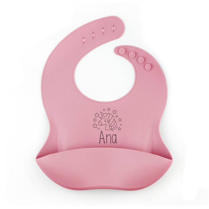 Babero de Silicona Personalizado Unicornio, color a elegir