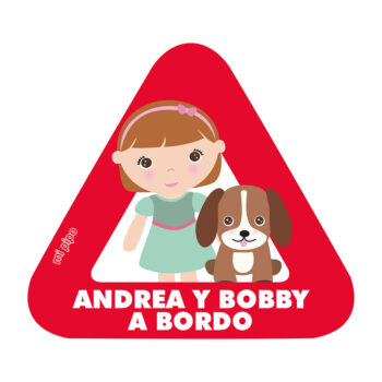 Adhesivo Bebé a bordo para coche Personalizado Niña y perrito