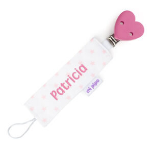 Chupetero Textil Personalizado Estrellas Corazón Rosa