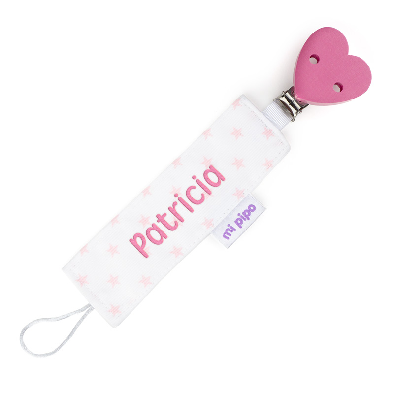 Chupetero Textil Personalizado Estrellas Corazón Rosa