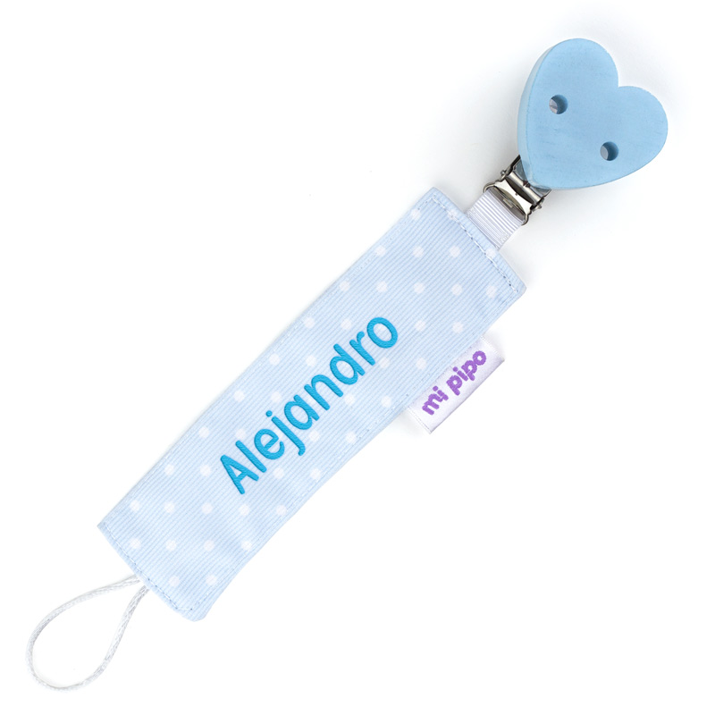 Chupetero Textil Personalizado Topitos Corazón Azul