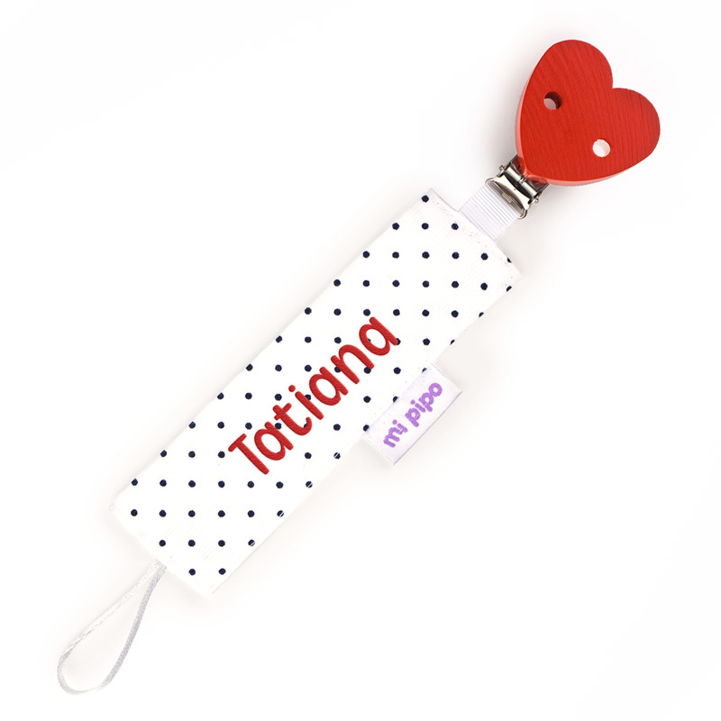 Chupetero Textil Personalizado Topitos Corazón Rojo