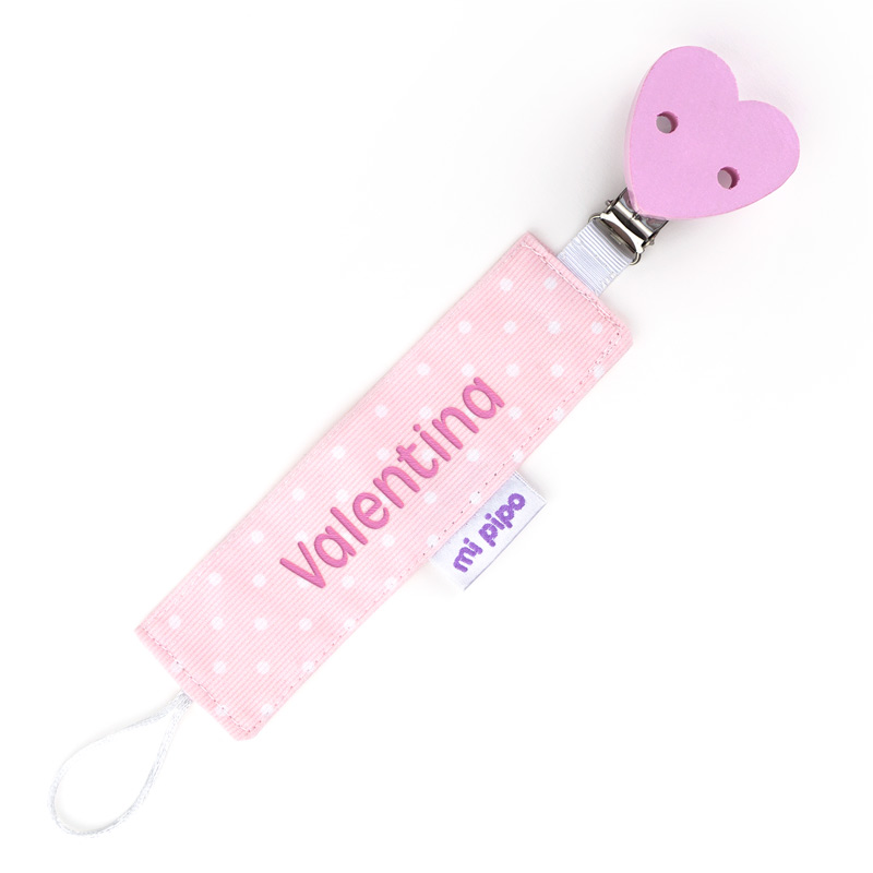 Chupetero Textil Personalizado Topitos Corazón Rosa
