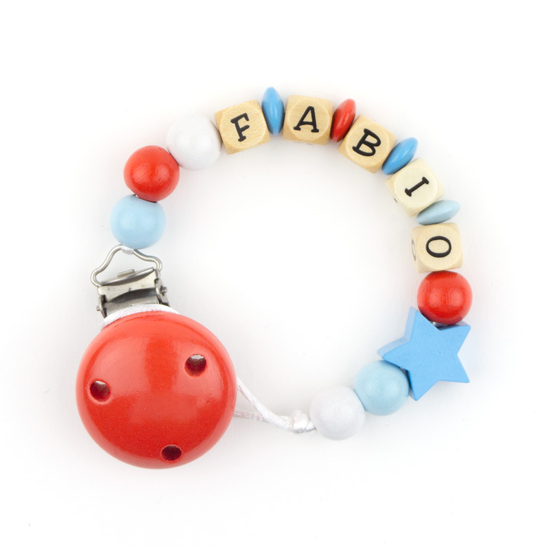 Chupetero de Madera Personalizado Rojo con Estrella 1 Chupetero de Madera Personalizado Rojo con Estrella