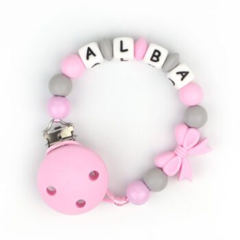Chupetero de Silicona Personalizado Lazo Rosa