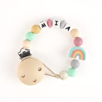 Chupetero de Silicona Personalizado Arcoíris Beige