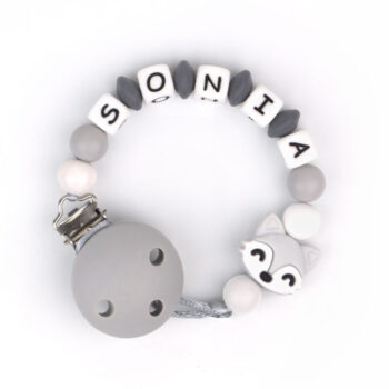 Chupetero de Silicona Personalizado Zorrito Gris