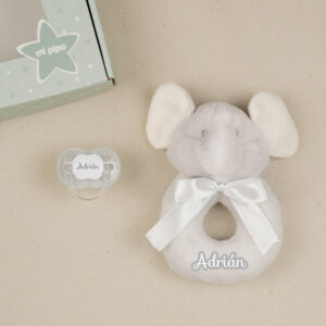 Cajita Sonajero Personalizada Elefante Gris