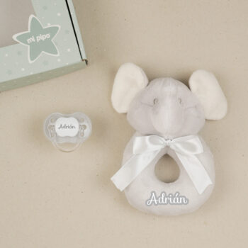 Cajita Sonajero Personalizada Elefante Gris