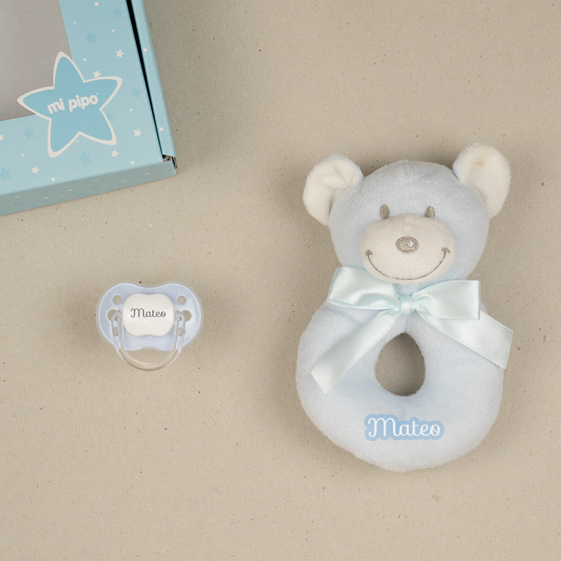 Cajita Sonajero Personalizada Osito Azul 1 Cajita Sonajero Personalizada Osito Azul