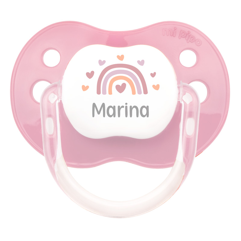Cajita Mis Imprescindibles Personalizada Arcoíris Blush 2 chupete personalizado con dibujo de color rosa