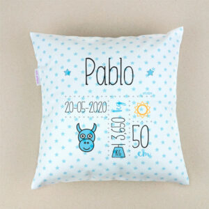 Cojín Datos Nacimiento Personalizado Horóscopo Azul - Estrellas Azules