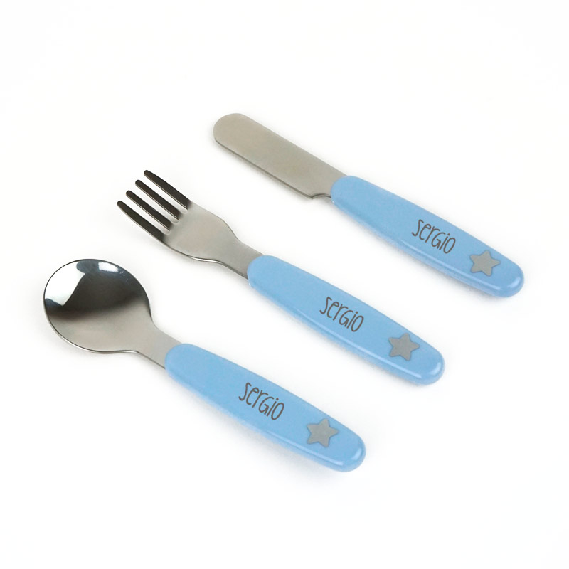 Cajita Vasito + Cubiertos Personalizada Azul 3 Cajita Vasito + Cubiertos Personalizada Azul - Imagen 3