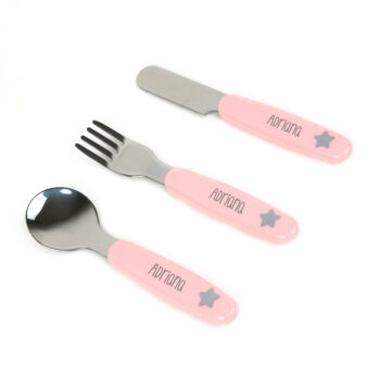Set Cubiertos de Acero Personalizados Rosa