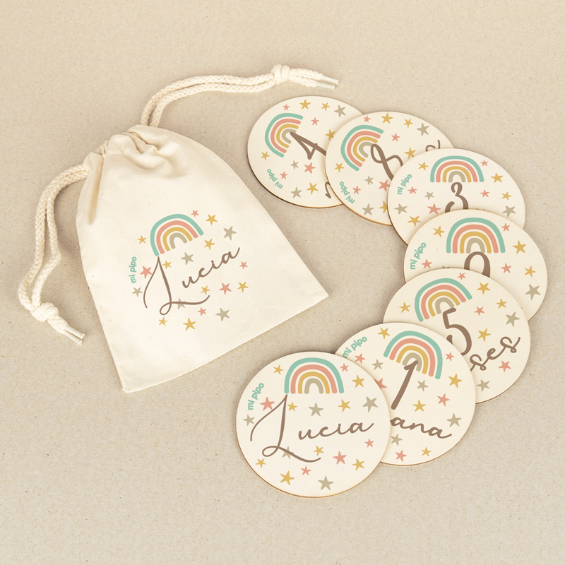 Discos Cumplemés Bebé Personalizados Arcoíris Soft 1 Discos cumplemés arcoíris soft