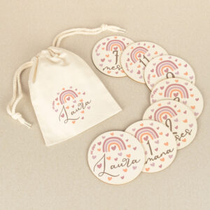 Discos cumplemés arcoíris blush