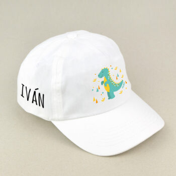 Gorra Junior Personalizada Dinosaurio Blanca