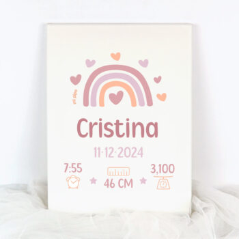 Lienzo Datos Nacimiento Personalizado Arcoíris Blush