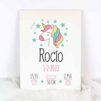 Lienzo Datos Nacimiento Personalizado Unicornio