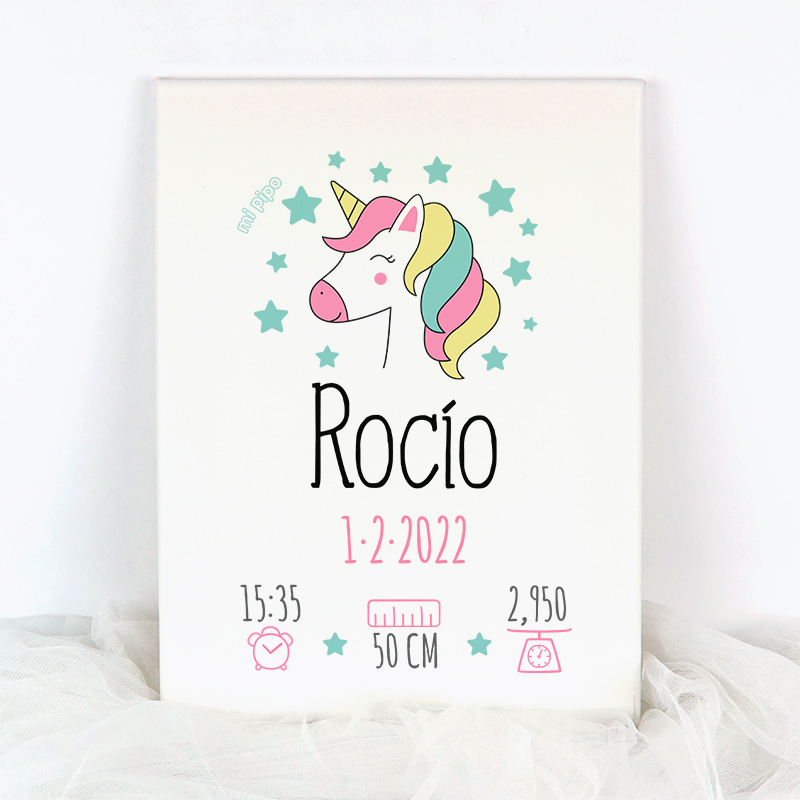 Lienzo Datos Nacimiento Personalizado Unicornio
