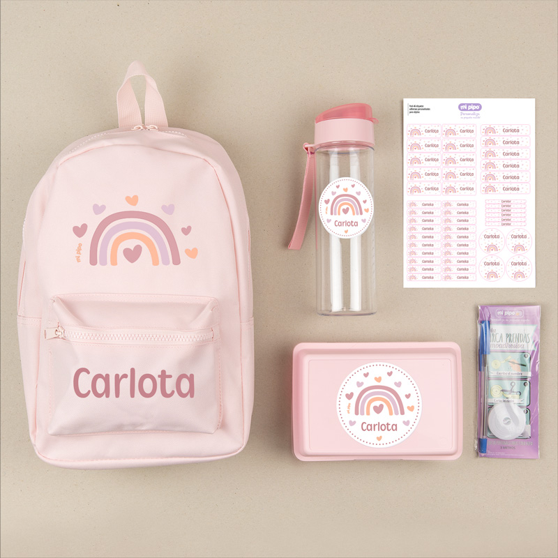 Pack Mi Equipo para el Cole con Mochila Personalizado Arcoíris Blush + Regalo Cinta marcaprendas 1 Pack Mi Equipo para el Cole con Mochila Personalizado Arcoíris Blush + Regalo Cinta marcaprendas