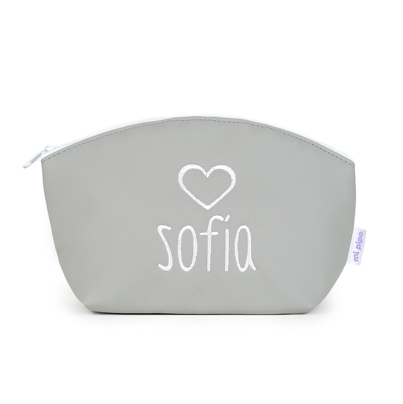 Neceser Polipiel Personalizado Gris, dibujo opcional 1 Neceser Polipiel Personalizado Gris, dibujo opcional