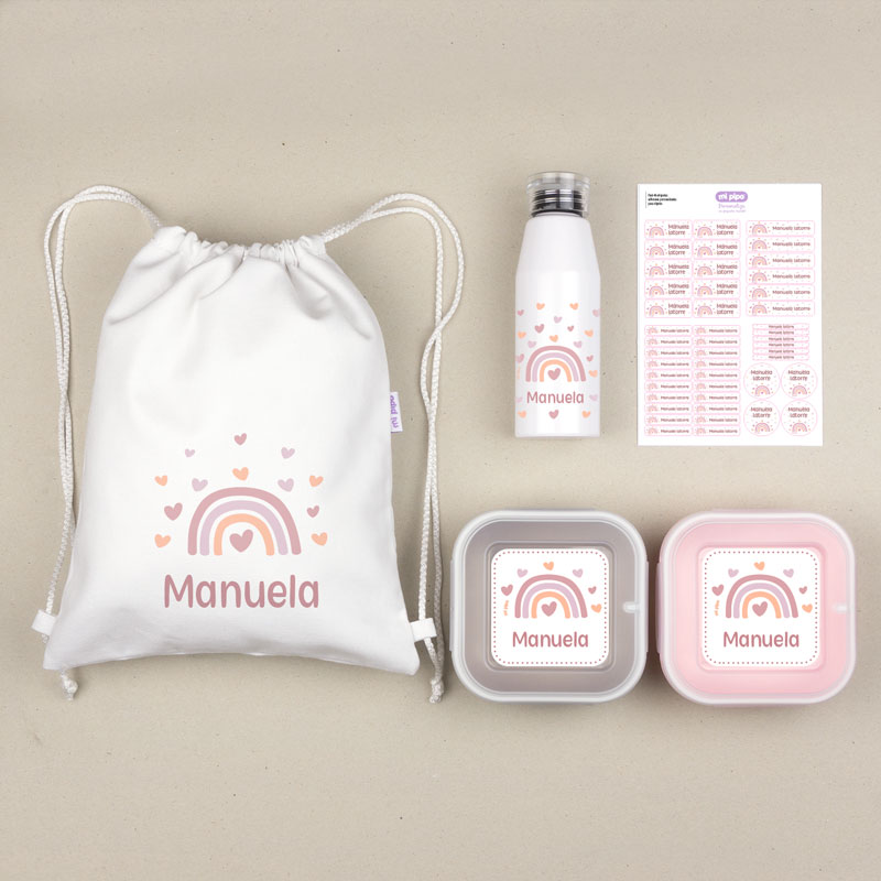 Pack Mi Equipo para el Cole con Petate Personalizado Arcoíris Blush + Regalo Etiquetas objetos 1 Pack Mi Equipo para el Cole con Petate Personalizado Arcoíris Blush + Regalo Etiquetas objetos