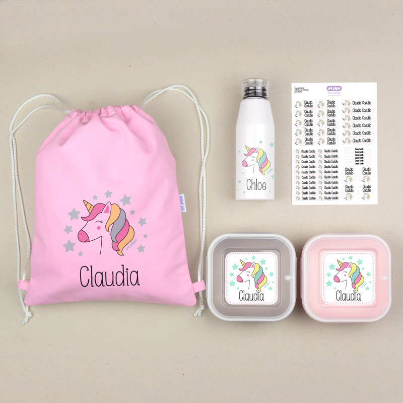 Pack Mi Equipo para el Cole con Petate Personalizado Unicornio + Regalo Etiquetas objetos 1 Pack Mi Equipo para el Cole con Petate Personalizado Unicornio + Regalo Etiquetas objetos