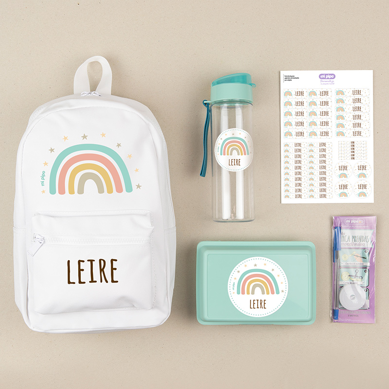 Pack Mi Equipo para el Cole con Mochila Personalizado Arcoíris Soft + Regalo Cinta marcaprendas 1 Pack Mi Equipo para el Cole con Mochila Personalizado Arcoíris Soft + Regalo Cinta marcaprendas