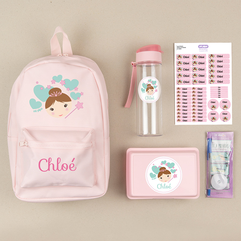 Pack Mi Equipo para el Cole con Mochila Personalizado Hada + Regalo Cinta marcaprendas 1 Pack Mi Equipo para el Cole con Mochila Personalizado Hada + Regalo Cinta marcaprendas