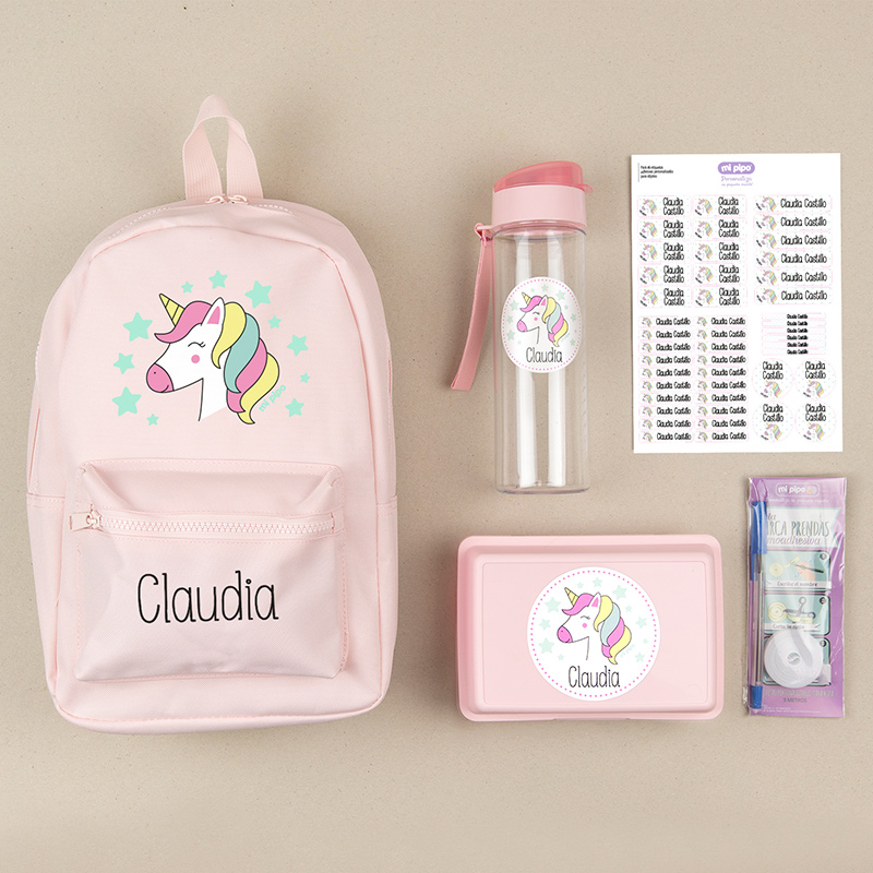 Pack Mi Equipo para el Cole con Mochila Personalizado Unicornio + Regalo Cinta marcaprendas 1 Pack Mi Equipo para el Cole con Mochila Personalizado Unicornio + Regalo Cinta marcaprendas