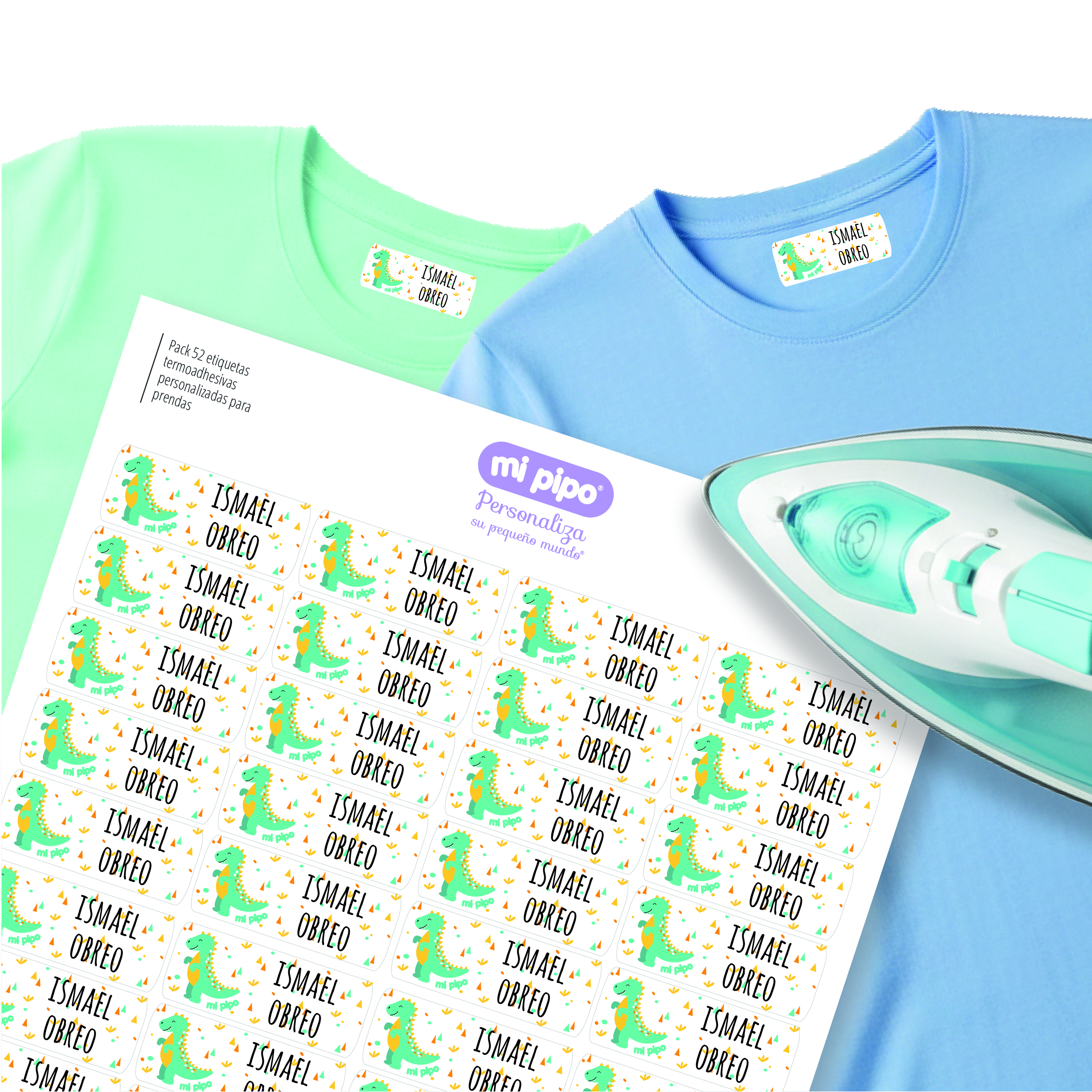 52 Etiquetas para ropa personalizadas Dinosaurio 1 Etiquetas para ropa Dino