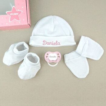 Cajita Set Recién Nacido Personalizada Blanco y Rosa