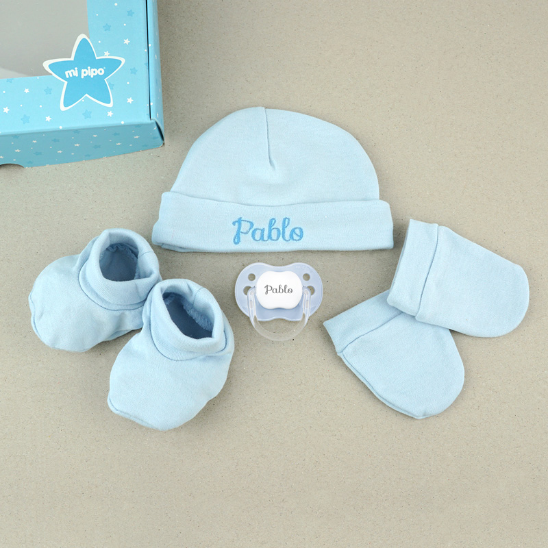 Cajita Set Recién Nacido Personalizada Azul 1 Cajita Set Recién Nacido Personalizada Azul