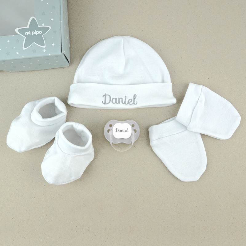 Cajita Set Recién Nacido Personalizada Gris 1 Cajita Set Recién Nacido Personalizada Gris