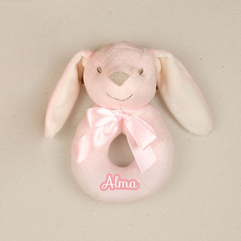 Sonajero Cabecitas Conejito Rosa Personalizado 1 sonajero cabecitas de mipipo color rosa