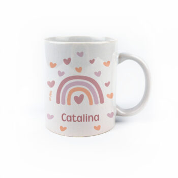 Taza con asa de cerámica o plástico Personalizada Arcoíris Blush