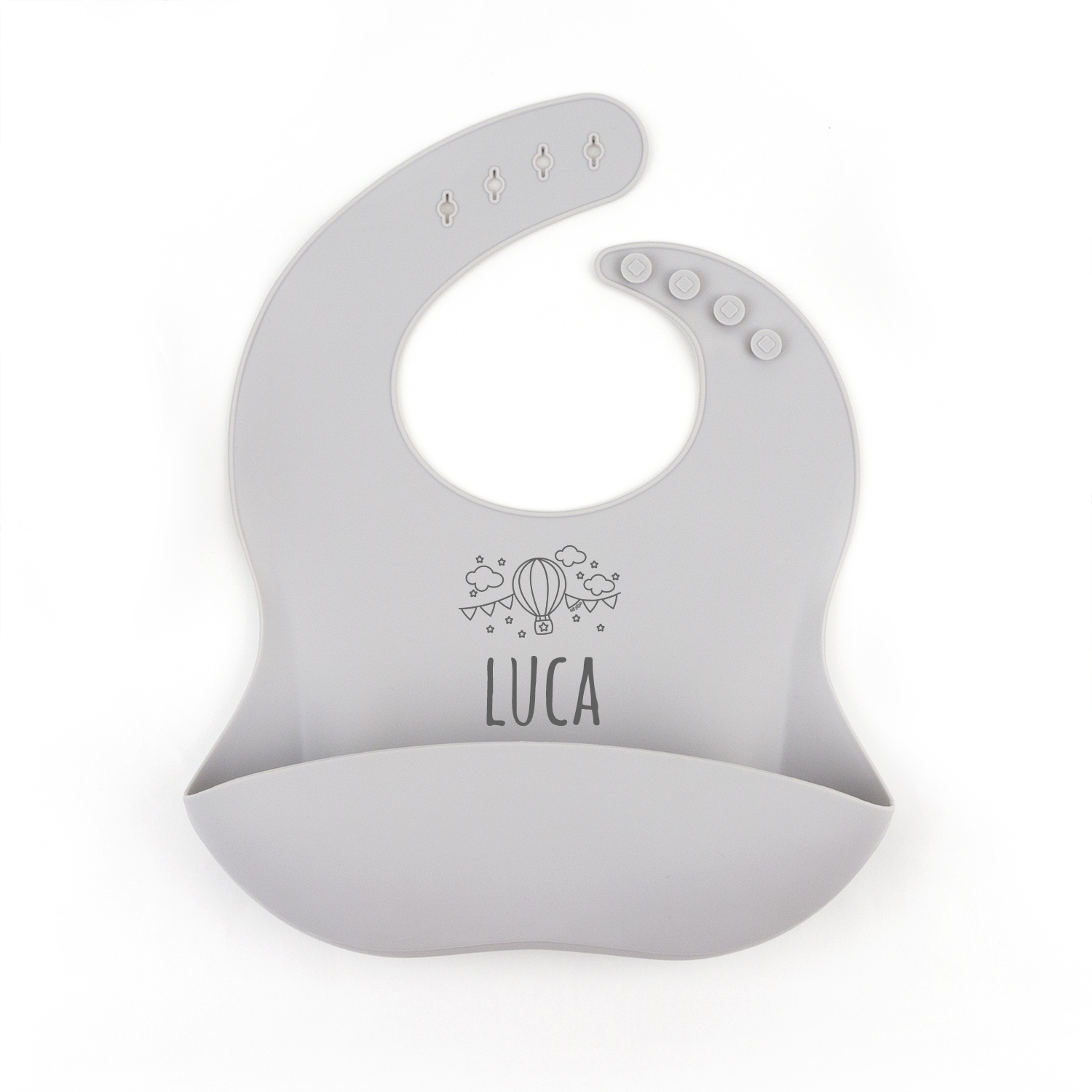 Cajita Gummy Globo Gris 10 babero personalizado