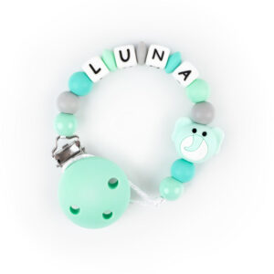 Chupetero de Silicona Personalizado Elefante Menta