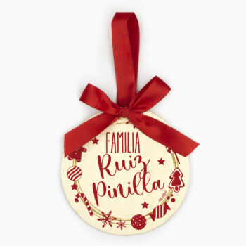 Bola Navidad Madera, Corona Navideña Familia personalizada