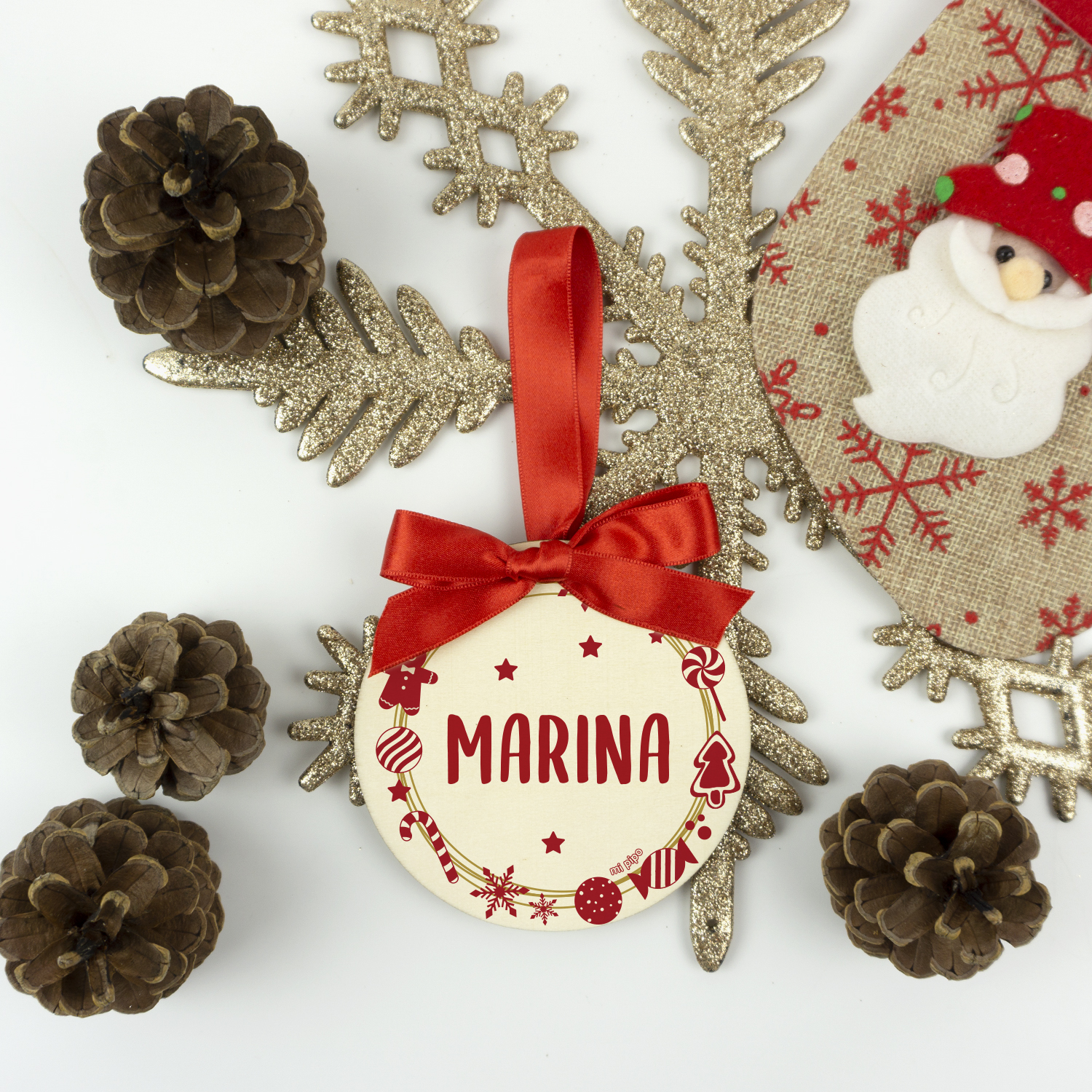 Bola Navidad de Madera, Corona Navideña personalizada - Imagen 2