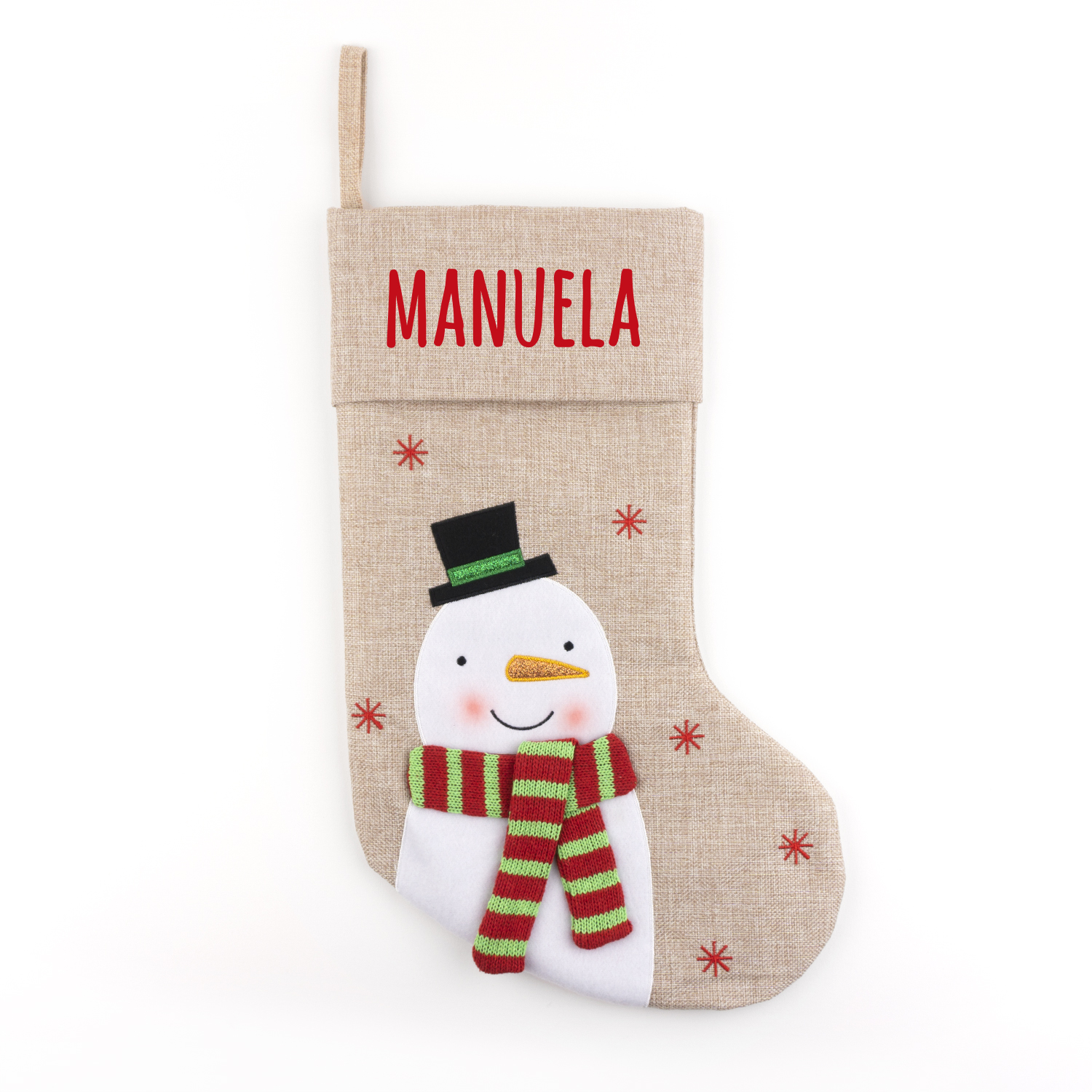 Calcetín Premium Yute Navidad Muñeco Nieve personalizado 1 Calcetín Premium Yute Navidad Muñeco Nieve personalizado