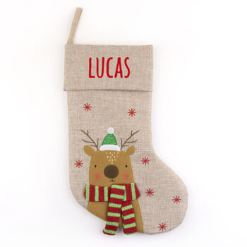 Calcetín Premium Yute Navidad Reno personalizado